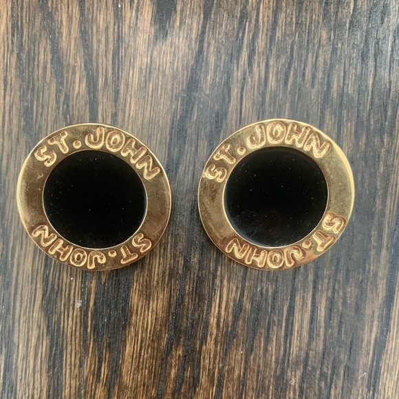 Vintage Gold/Black St. John's Clip Earrings - Picture 1 of 4